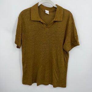 Zara linen v neck Polo brown sz S